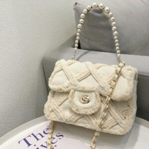 Women's Vintage Canvas Shoulder Bag with Pearl Strap