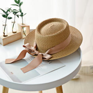 Women's Boho Straw Hat with Wide Ribbon