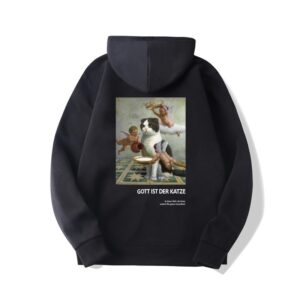 Casual Hoodie with Cat Print