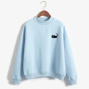 Kawaii Women's Sweatshirt with Black Cat Print