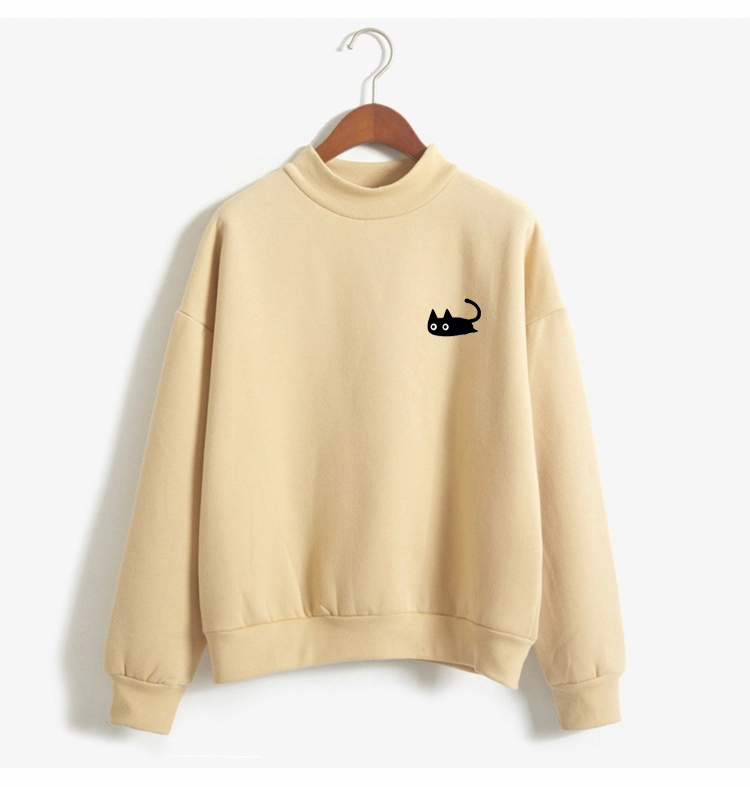 Kawaii Women's Sweatshirt with Black Cat Print