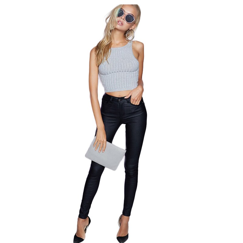 Women's Elastic Skinny Leather Look Jeans - Image 4