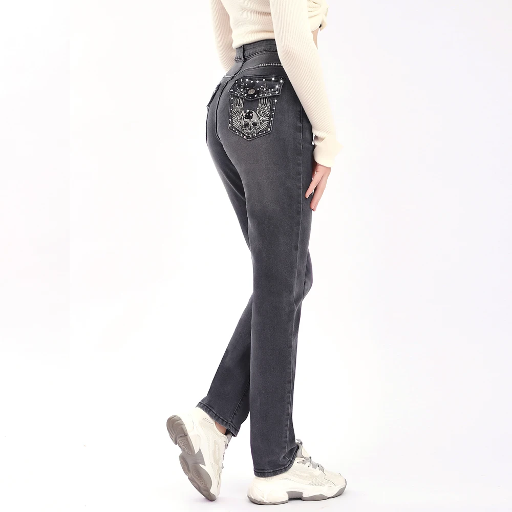 Women's Skull Patterned High Waist Jeans Women's Skull Patterned High Waist Jeans
