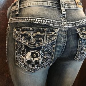 Women's Skull Patterned High Waist Jeans