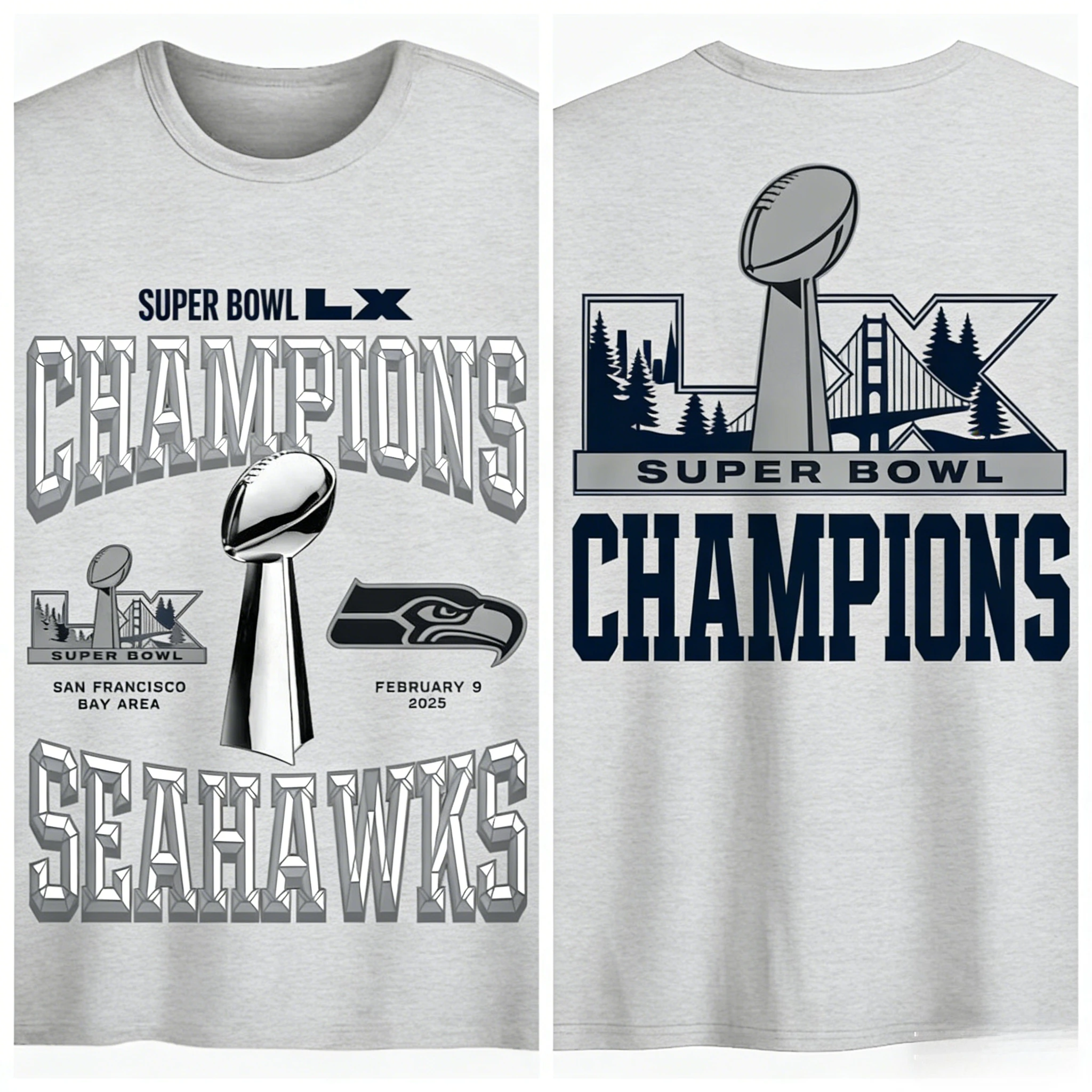 Super Bowl LX 2026 Seahawks Champion Commemorative shirt unisex Summer New men football 100%cotton Short Sleeve Tshirt fan gift