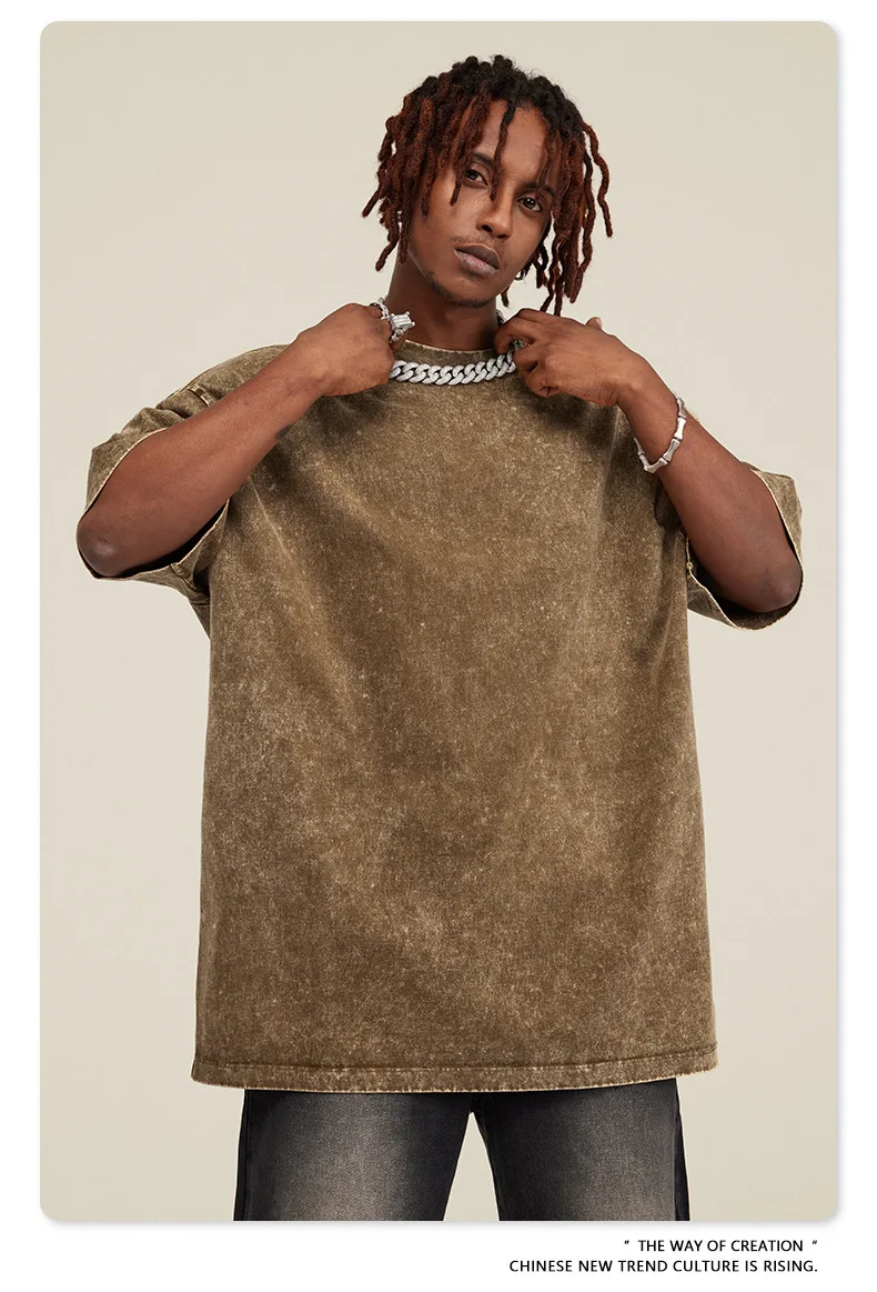 Oversized Tshirts for Men Gym Vintage Heavyweight T Shirts Cotton Workout Acid Wash Baggy Tees Solid Street Fashion Tops Unisex