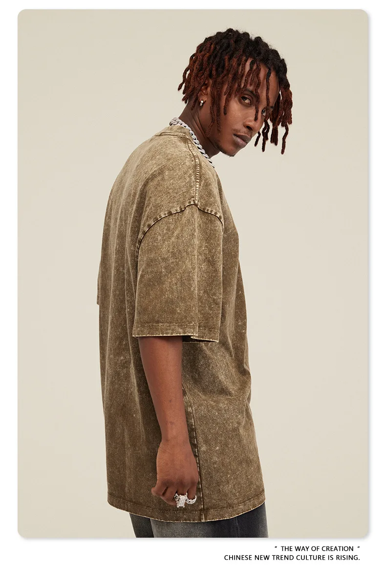 Oversized Tshirts for Men Gym Vintage Heavyweight T Shirts Cotton Workout Acid Wash Baggy Tees Solid Street Fashion Tops Unisex