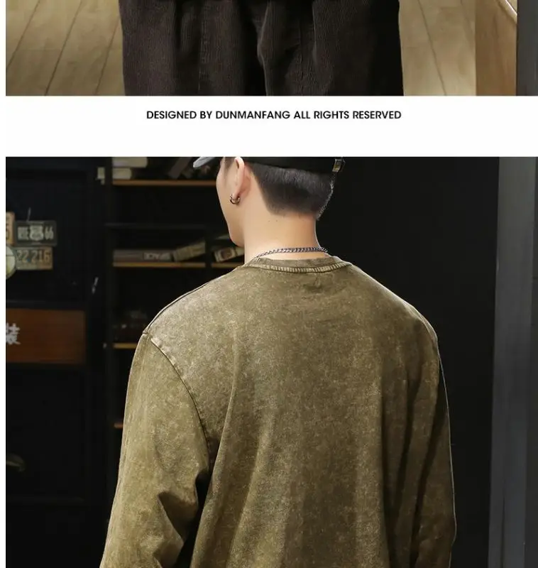 Hip Hop T Shirt Men Vintage 100% Cotton Harajuku Oversized Washed Tshirt Women Unisex Spring Autumn Comfortable Long-Sleeve Tee