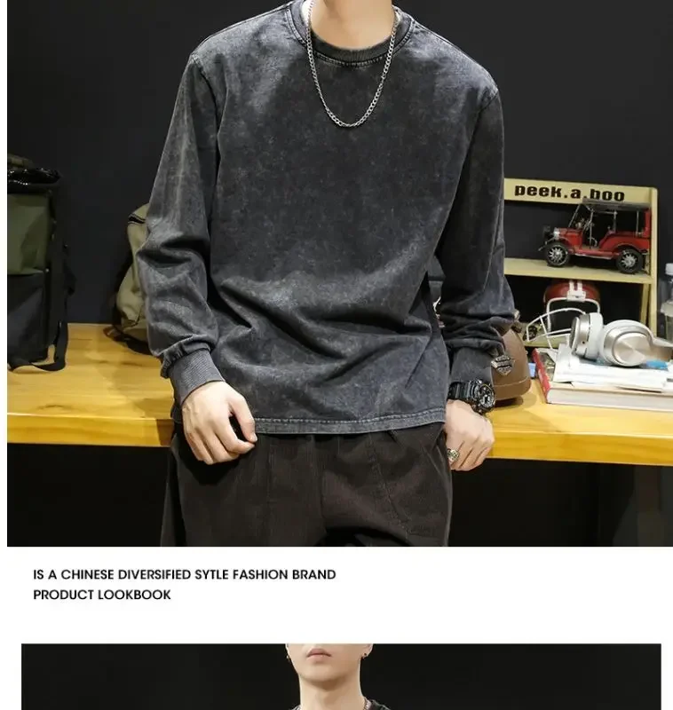 Hip Hop T Shirt Men Vintage 100% Cotton Harajuku Oversized Washed Tshirt Women Unisex Spring Autumn Comfortable Long-Sleeve Tee