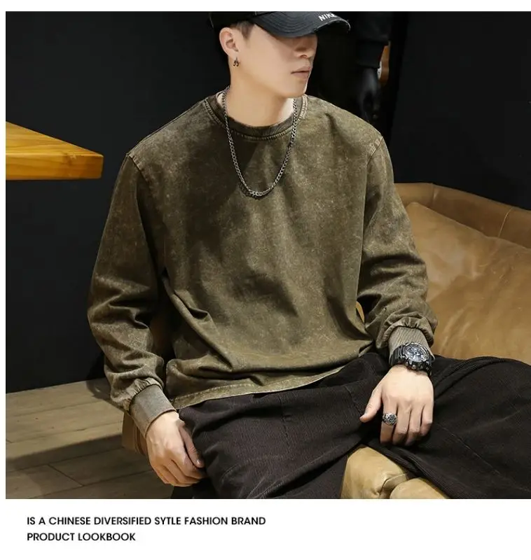 Hip Hop T Shirt Men Vintage 100% Cotton Harajuku Oversized Washed Tshirt Women Unisex Spring Autumn Comfortable Long-Sleeve Tee