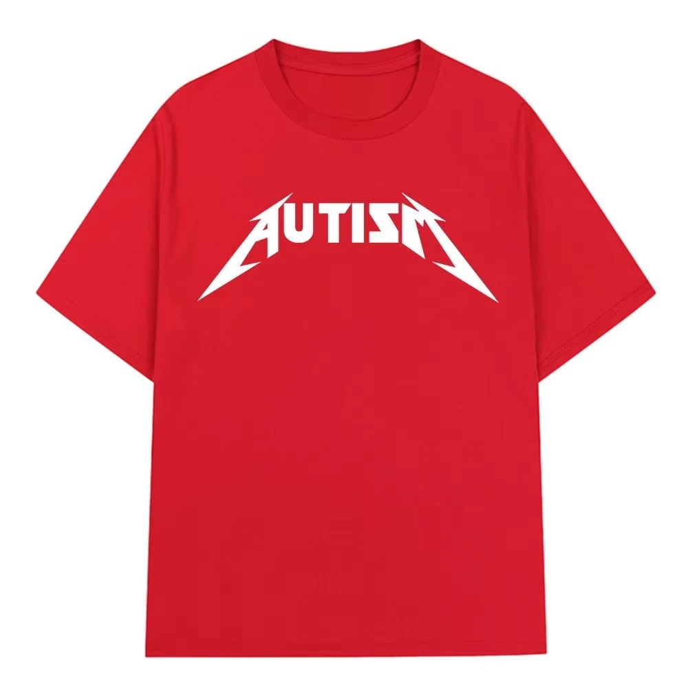 Autism Metal Rock funny Men's 100%Cotton shirt Y2k hiphop style Graphic Tshirt Unisex O-neck Short Sleeve Streetwear Women shirt