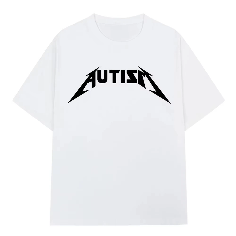 Autism Metal Rock funny Men's 100%Cotton shirt Y2k hiphop style Graphic Tshirt Unisex O-neck Short Sleeve Streetwear Women shirt