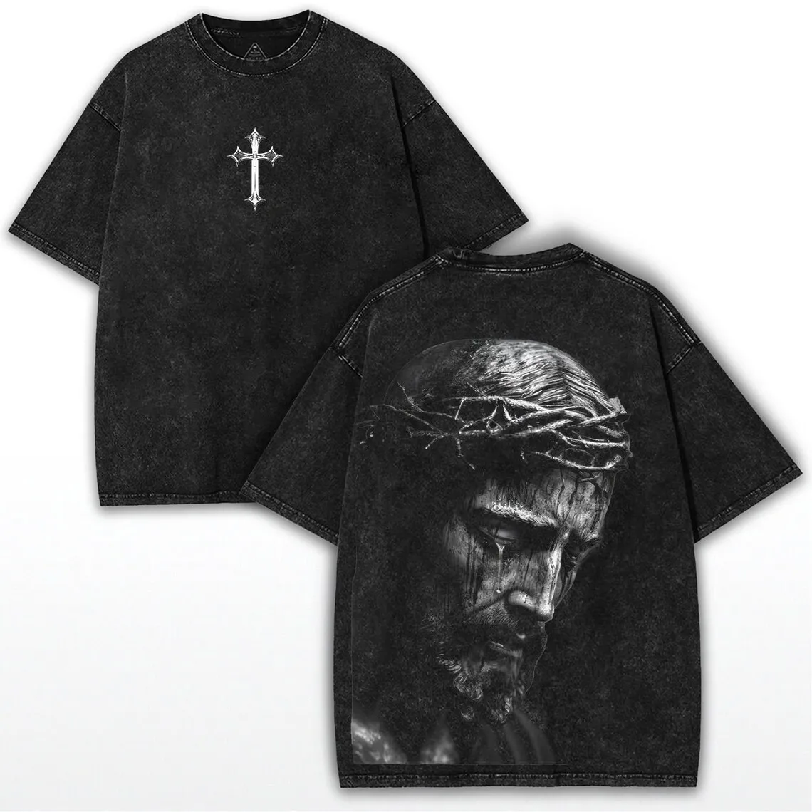 Jesus Is King T-Shirt Christian Cross Print Vintage Washed Cotton Retro Religious Graphic Tee Streetwear Unisex Top