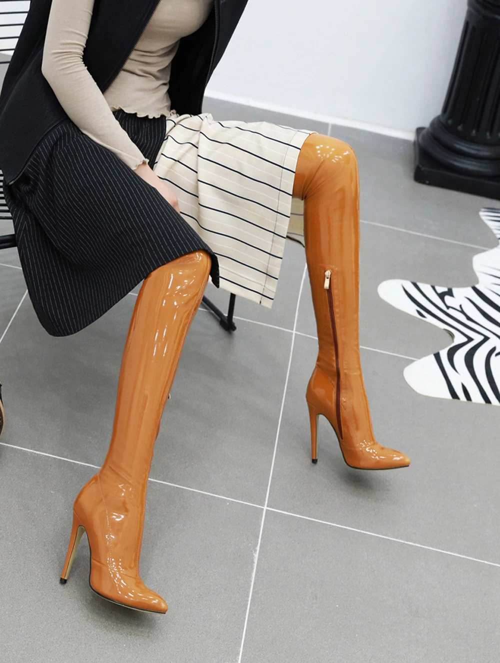 Women's Patent Eco-Leather High Heel Knee Boots Women's Patent Eco-Leather High Heel Knee Boots