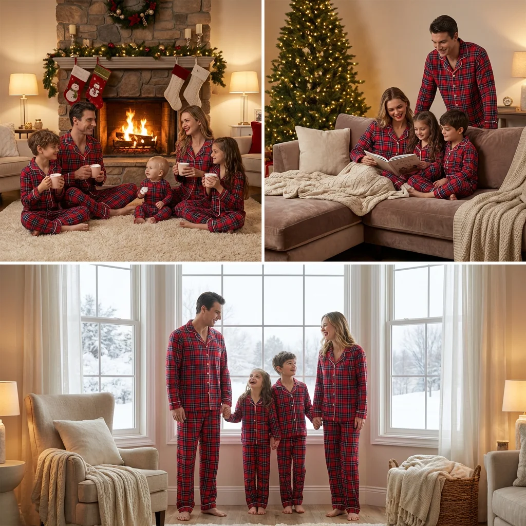 Merry Xmas Family Matching Pajamas Set Plaid Print Adults Kids Christmas Pyjamas Button Shirt+Trousers 2 Pieces Suit Loungewear