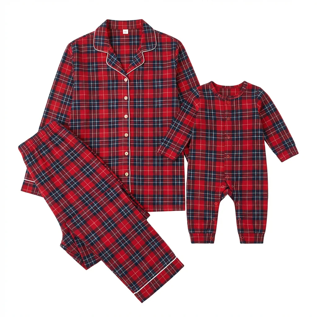 Merry Xmas Family Matching Pajamas Set Plaid Print Adults Kids Christmas Pyjamas Button Shirt+Trousers 2 Pieces Suit Loungewear