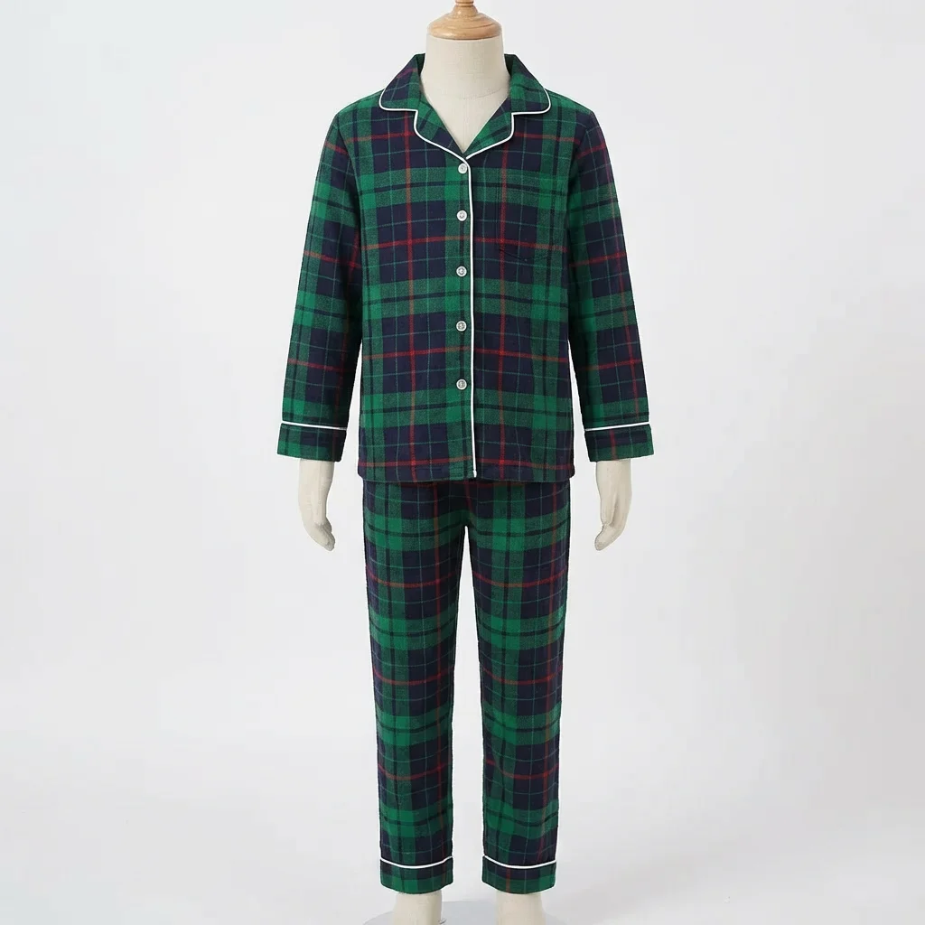 Merry Xmas Family Matching Pajamas Set Plaid Print Adults Kids Christmas Pyjamas Button Shirt+Trousers 2 Pieces Suit Loungewear