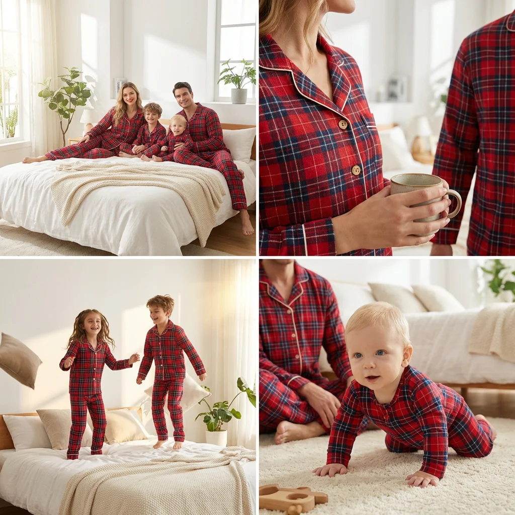 Merry Xmas Family Matching Pajamas Set Plaid Print Adults Kids Christmas Pyjamas Button Shirt+Trousers 2 Pieces Suit Loungewear