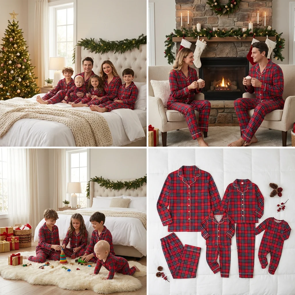 Merry Xmas Family Matching Pajamas Set Plaid Print Adults Kids Christmas Pyjamas Button Shirt+Trousers 2 Pieces Suit Loungewear