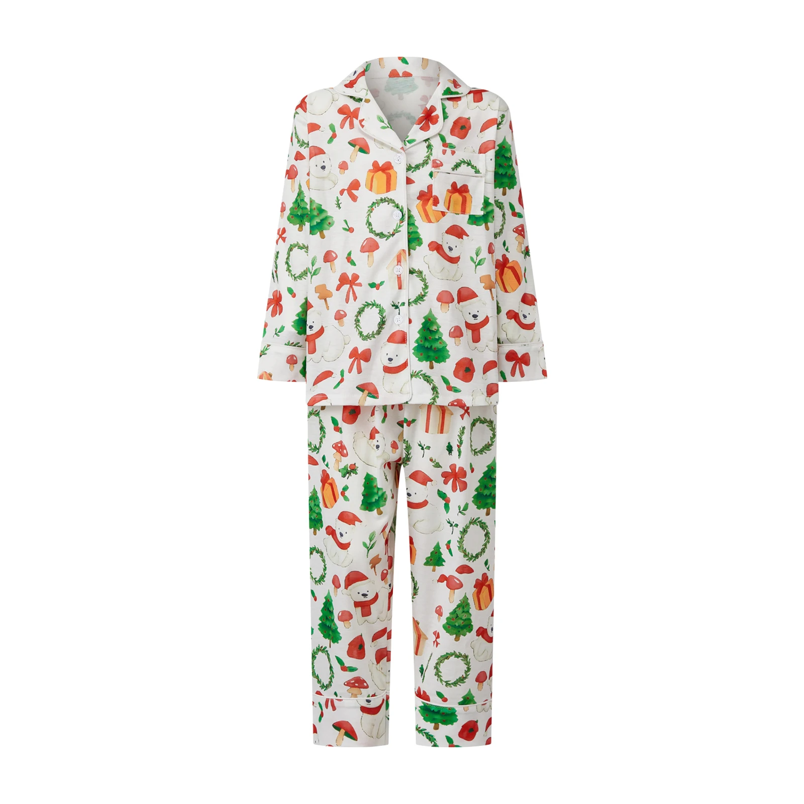 Family Christmas Matching Pajamas Sets Mom Dad Kids Christmas Wreath Print Long Sleeve Button Shirts Pants Xmas Look Pyjamas - Image 2