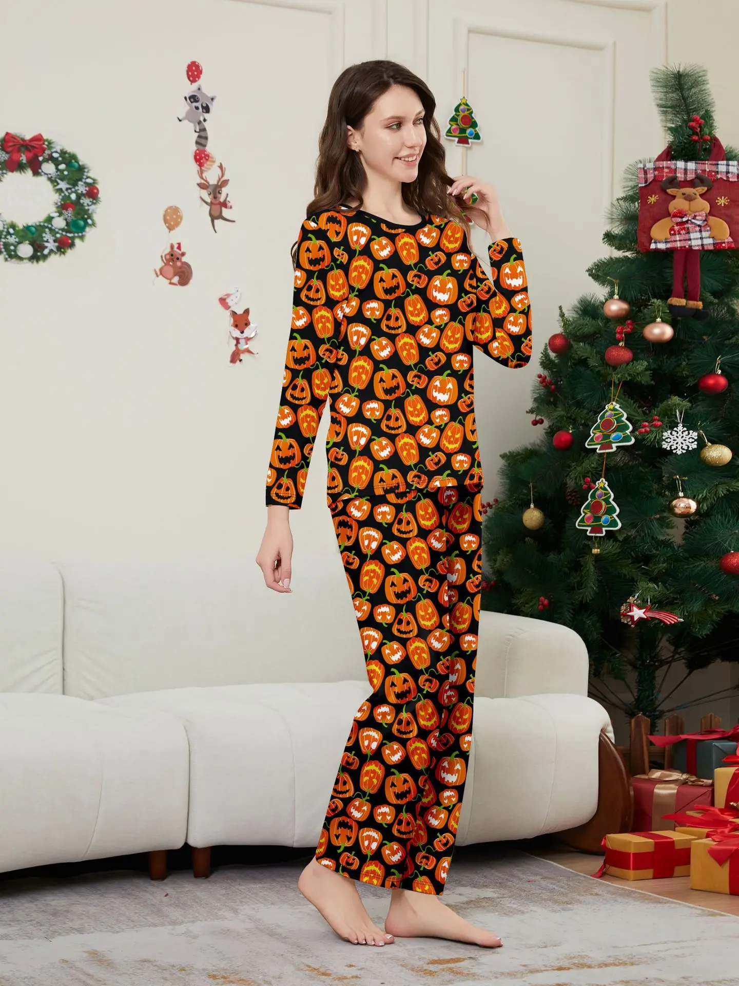 Halloween parent-child pajama set pumpkin funny devil print European and American style home wear