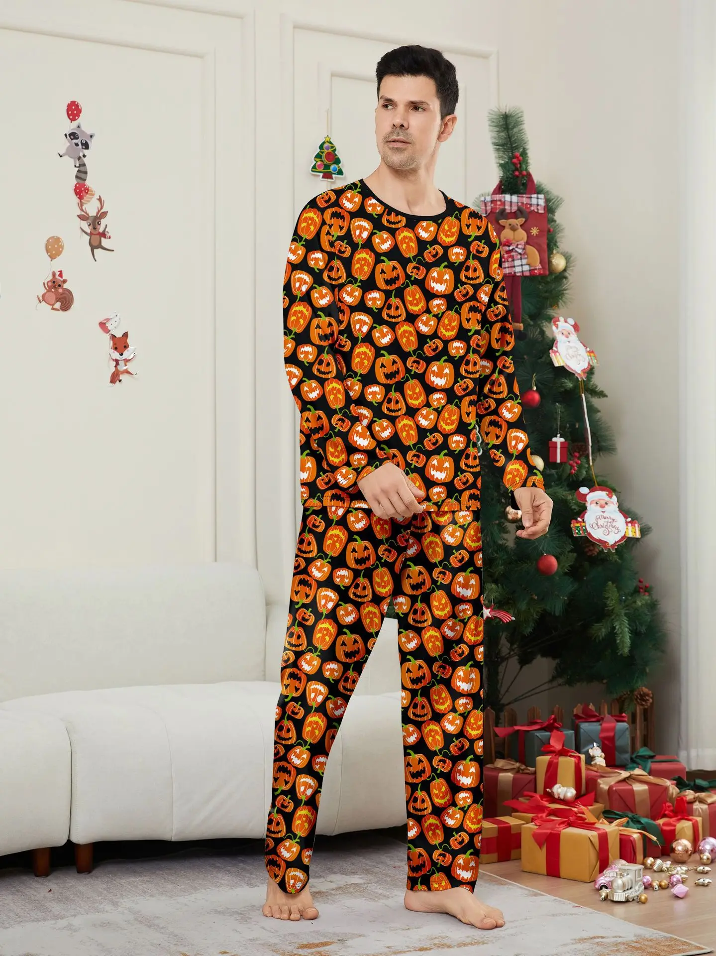 Halloween parent-child pajama set pumpkin funny devil print European and American style home wear