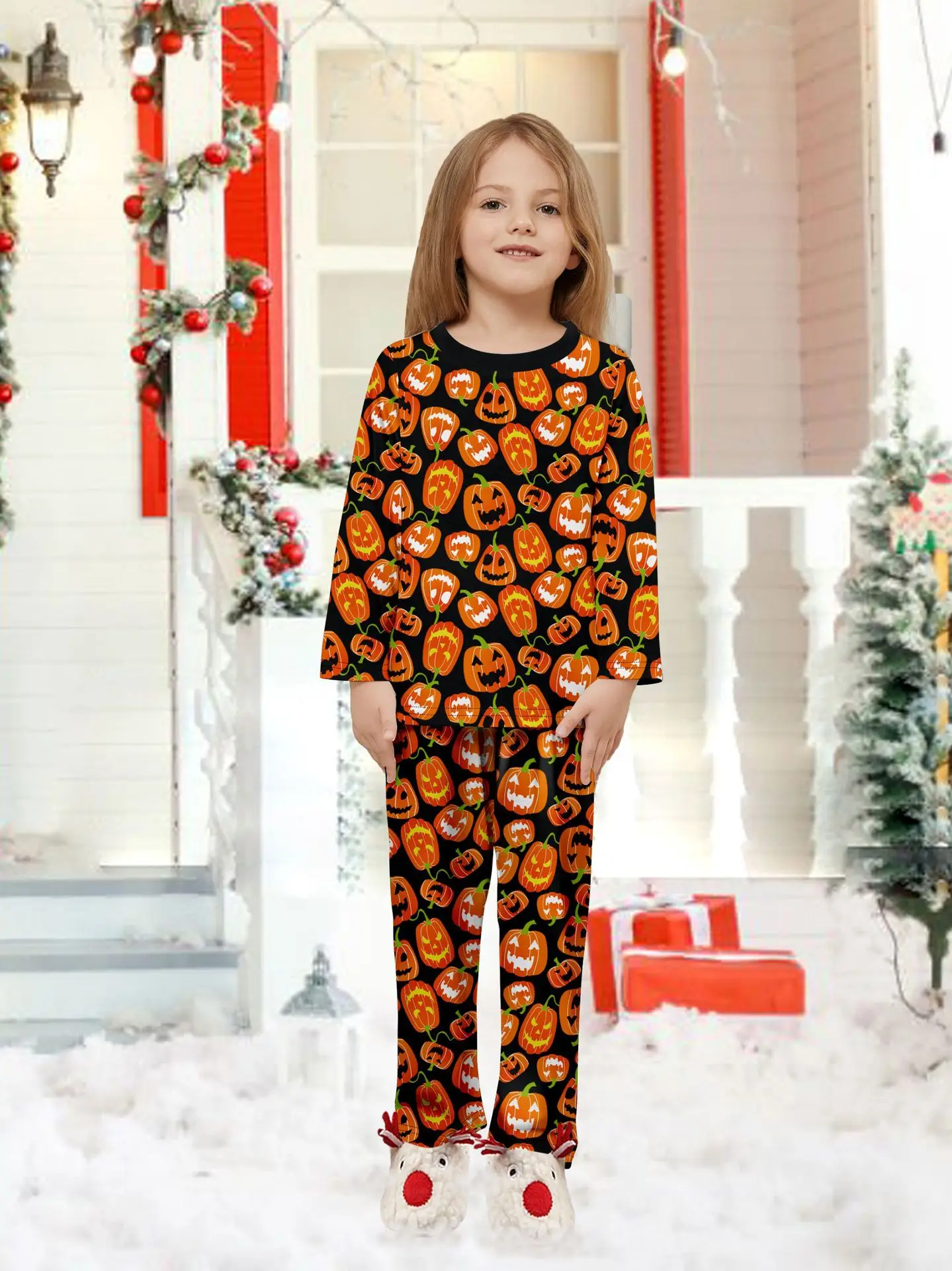 Halloween parent-child pajama set pumpkin funny devil print European and American style home wear
