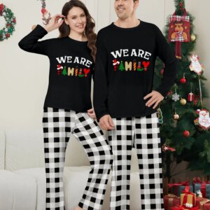 Happy New Year Family Matching Outfits Letter Plaid Print Parent-child 2 Pieces Suit Sleepwear Soft Loose Pajamas Set Xmas Wear