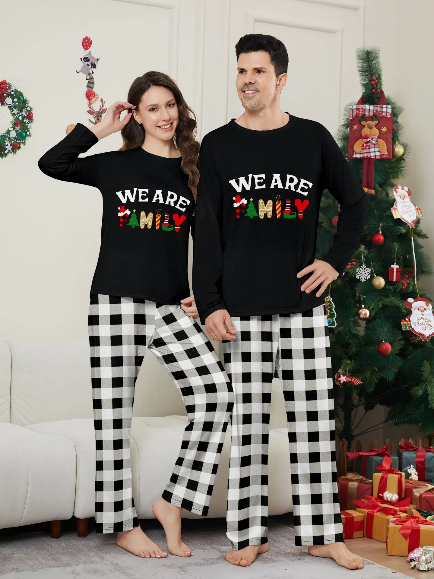 Happy New Year Family Matching Outfits Letter Plaid Print Parent-child 2 Pieces Suit Sleepwear Soft Loose Pajamas Set Xmas Wear Happy New Year Family Matching Outfits Letter Plaid Print Parent-child 2 Pieces Suit Sleepwear Soft Loose Pajamas Set Xmas Wear