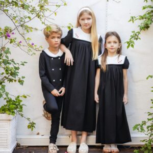 Ali Plus 2026 SS Sailor Maxi Kids Cotton Outfits Embroidery Removable White Collar Girls Boys Matching Clothes
