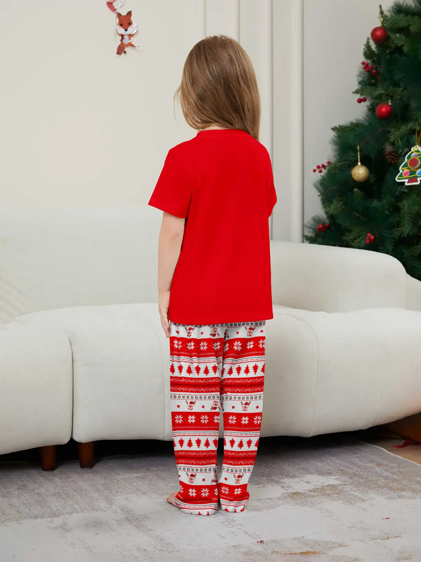 New Year's Costumes Short Sleeve Christmas Pyjamas Set Adults Kids Matching Outfits Cute Elk Print T-shirt+Trousers Loungewear