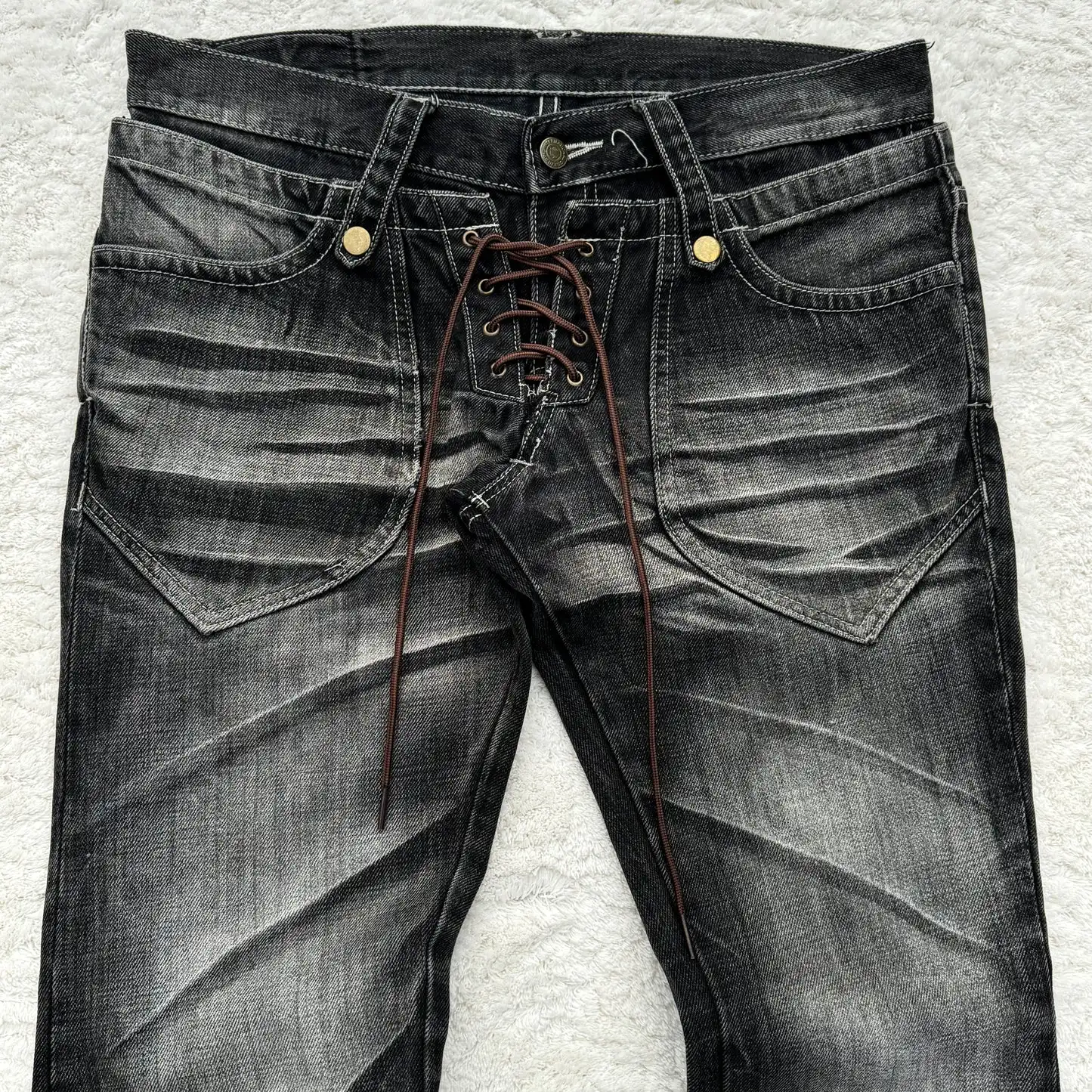 Y2K Distressed Flare Jeans Gothic Men Double Waist Lace Up Denim Pants Retro Washed Scratches Streetwear Unisex Bootcut Jeans Y2K Distressed Flare Jeans Gothic Men Double Waist Lace Up Denim Pants Retro Washed Scratches Streetwear Unisex Bootcut Jeans