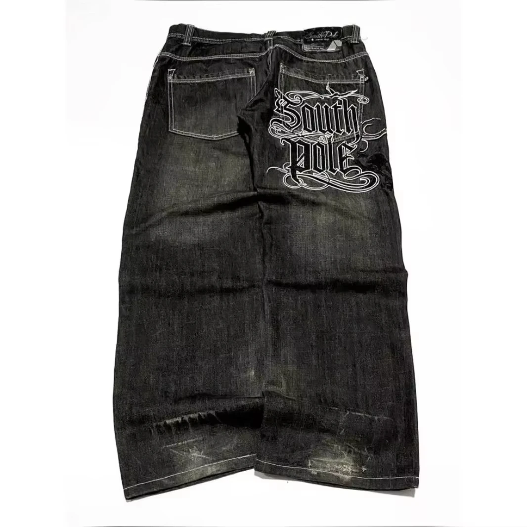 American Street Trend Letter Embroidered Loose Jeans Men Harajuku Y2K New Hip Hop Oversized Wide-leg Pants Unisex Mopping Jeans
