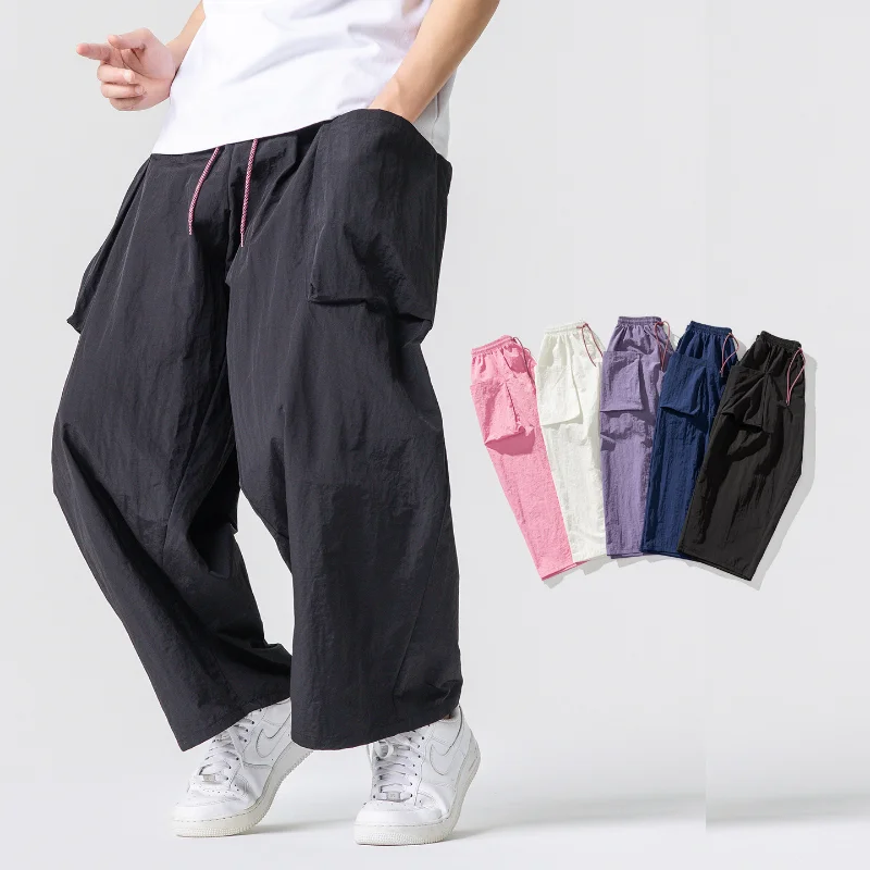 Summer Light Thin Wide Leg Pants Men Women Oversized Loose Harajuku Casual Trousers Unisex Style Joggers Solid Color Cargo Pants - Image 2