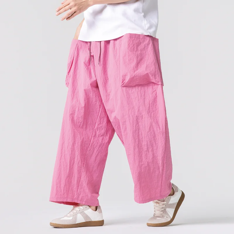 Summer Light Thin Wide Leg Pants Men Women Oversized Loose Harajuku Casual Trousers Unisex Style Joggers Solid Color Cargo Pants - Image 5