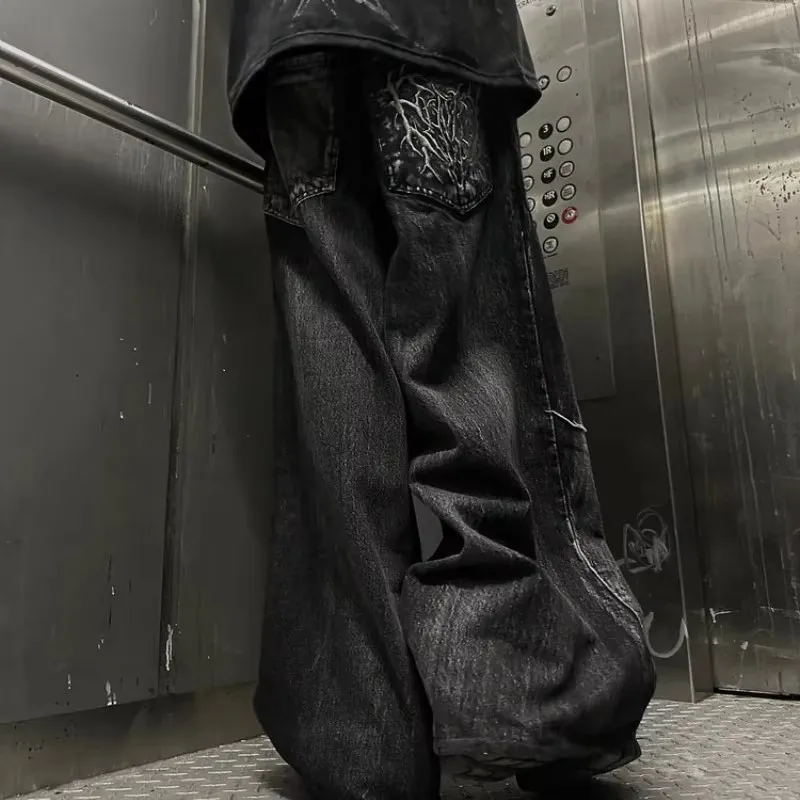 Gothic Retro Baggy Unisex Mopping Pants Y2K Phantom Jeans High Street Spider Embroidered Patch Hip Hop Streetwear Straight Jeans - Image 6