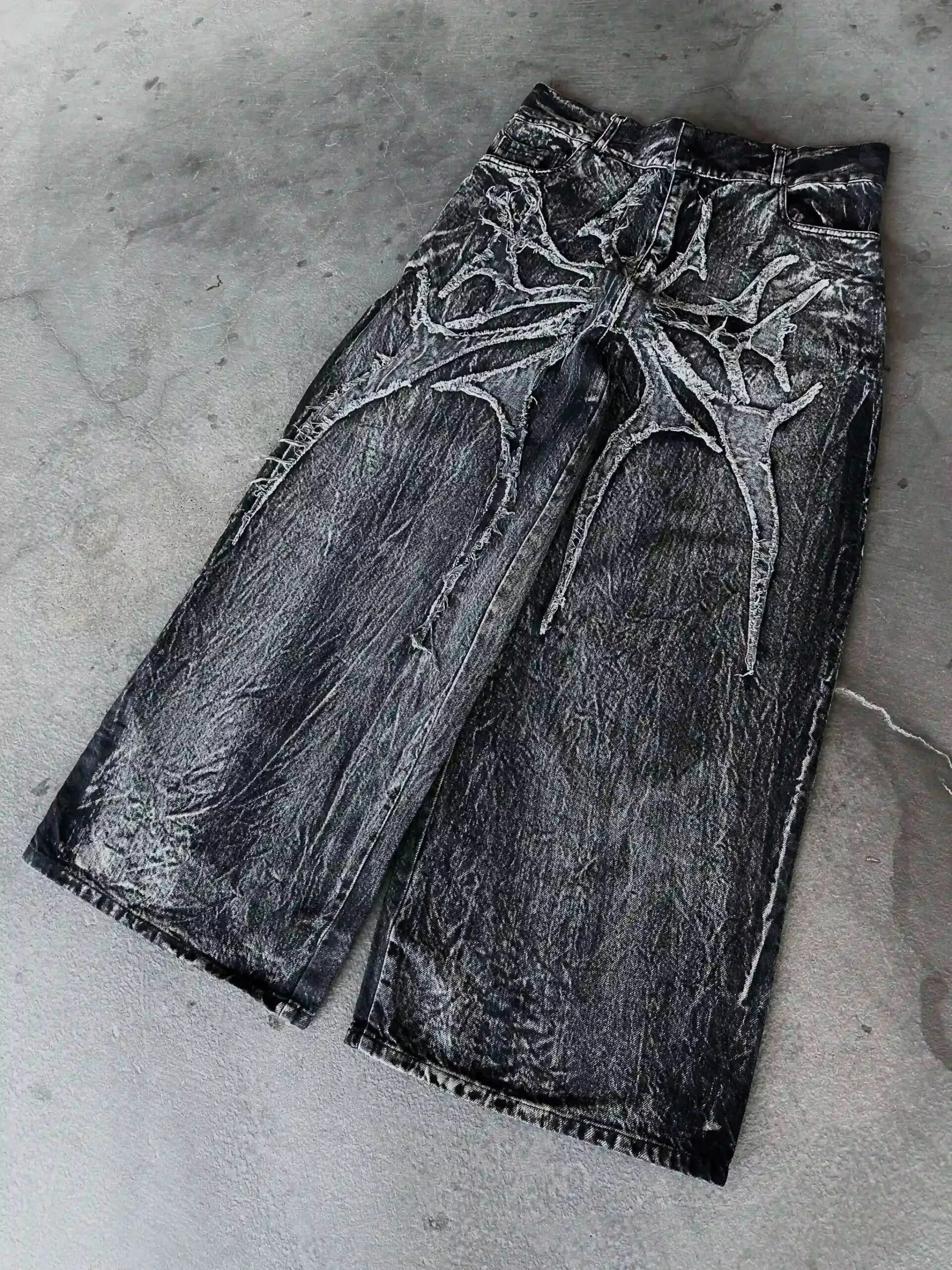 Gothic Retro Baggy Unisex Mopping Pants Y2K Phantom Jeans High Street Spider Embroidered Patch Hip Hop Streetwear Straight Jeans Gothic Retro Baggy Unisex Mopping Pants Y2K Phantom Jeans High Street Spider Embroidered Patch Hip Hop Streetwear Straight Jeans
