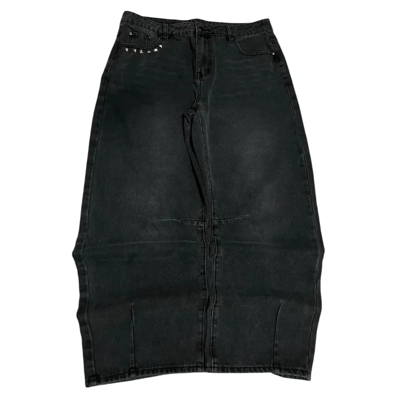 Washed Black Baggy Men Monster Tooth Embroidery Jeans Pocket Wide Leg Denim Pants Y2k Streetwear Hip Hop Loose Trousers Unisex - Image 2