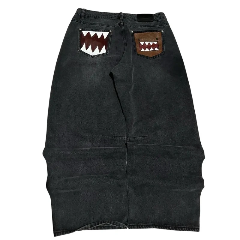 Washed Black Baggy Men Monster Tooth Embroidery Jeans Pocket Wide Leg Denim Pants Y2k Streetwear Hip Hop Loose Trousers Unisex Washed Black Baggy Men Monster Tooth Embroidery Jeans Pocket Wide Leg Denim Pants Y2k Streetwear Hip Hop Loose Trousers Unisex