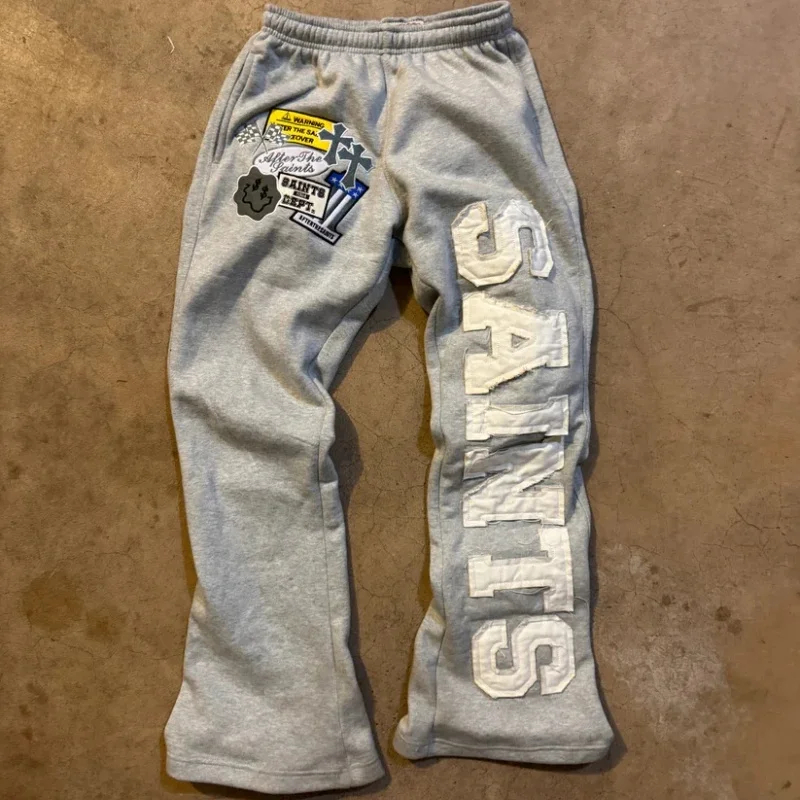 Summer Hot Distressed Vertical Letter Print Wide Leg Pants Unisex Thick Drawstring Y2K Vintage Hip Hop Streetwear Trousers Summer Hot Distressed Vertical Letter Print Wide Leg Pants Unisex Thick Drawstring Y2K Vintage Hip Hop Streetwear Trousers