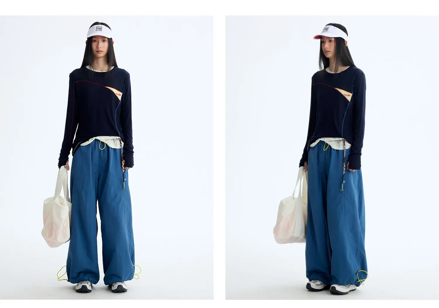 Unisex Parachute Pants Loose Wide Leg Waist Hem Lightweight Nylon Fabric Baggy Streetwear Trousers For Hiking Outdoor Daily