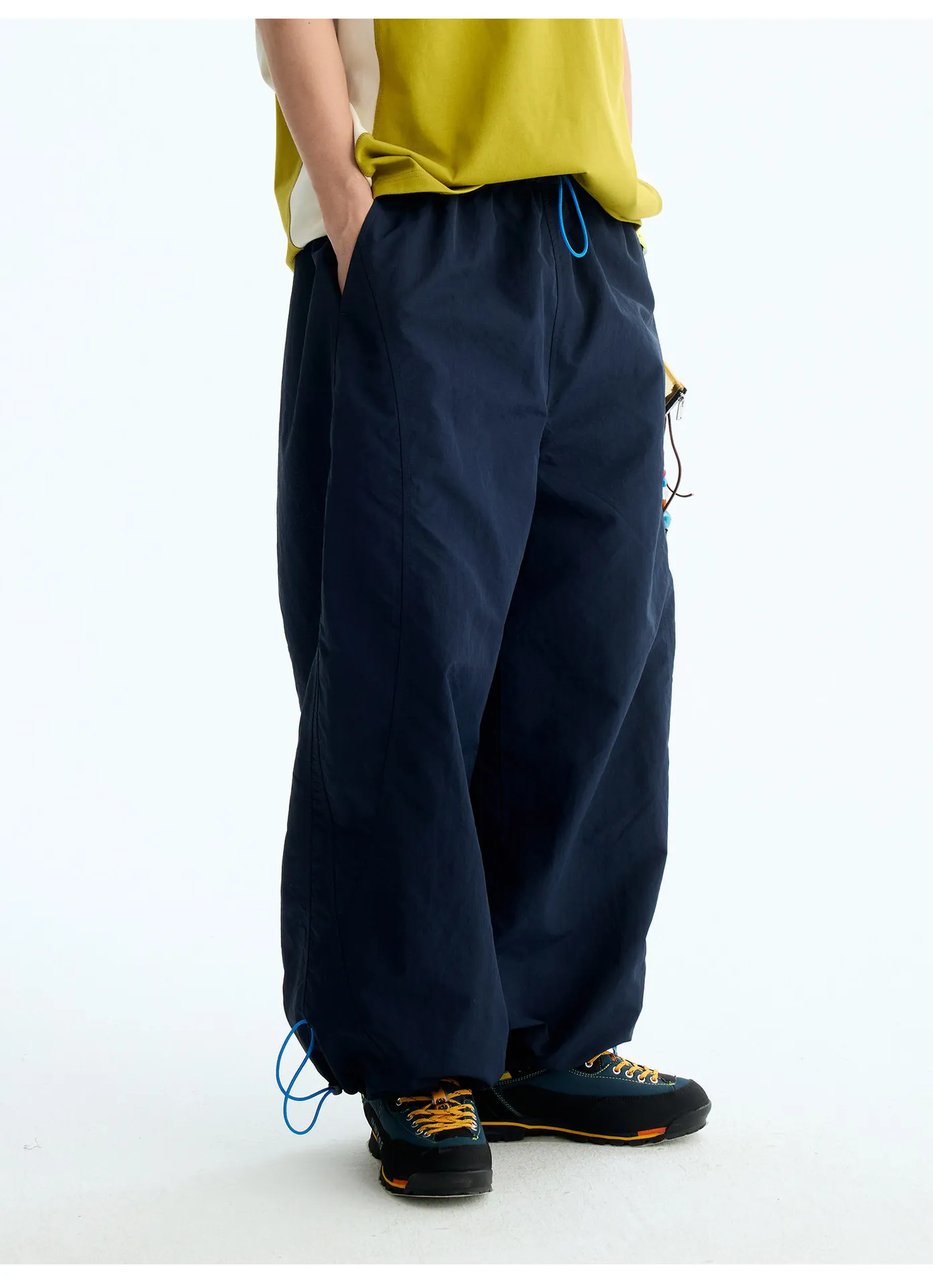 Unisex Parachute Pants Loose Wide Leg Waist Hem Lightweight Nylon Fabric Baggy Streetwear Trousers For Hiking Outdoor Daily