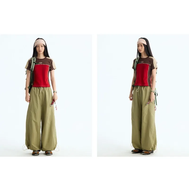 Unisex Parachute Pants Loose Wide Leg Waist Hem Lightweight Nylon Fabric Baggy Streetwear Trousers For Hiking Outdoor Daily - Image 5