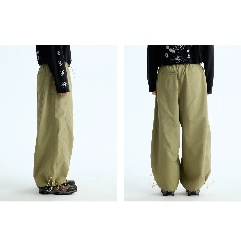Unisex Parachute Pants Loose Wide Leg Waist Hem Lightweight Nylon Fabric Baggy Streetwear Trousers For Hiking Outdoor Daily - Image 2