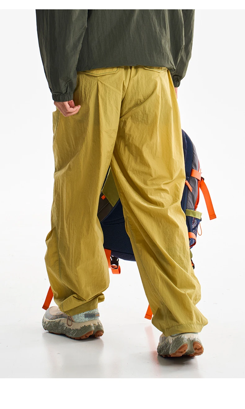 Unisex Water Repellent Quick Dry Casual Pants Baggy Straight Leg Trousers with Drawstring Elastic Waist for Outdoor Streetwear