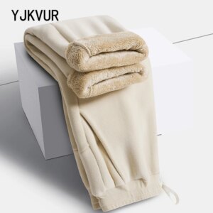 YJKVUR Unisex 2026 Winter New Oversize Pants Men Women Warm Fleece Liner Drawstring Trousers Casual Comfortable Gym Sweatpants