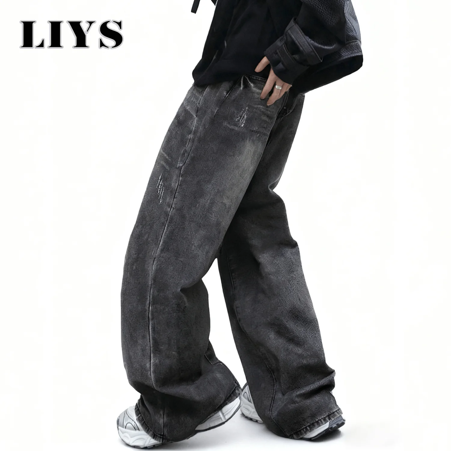 LIYS Men's Women's Retro Gray Ultra Baggy Wide-Leg Jeans Four Seasons Casual Oversized Loose Straight-Leg Denim Pants Unisex - Image 5