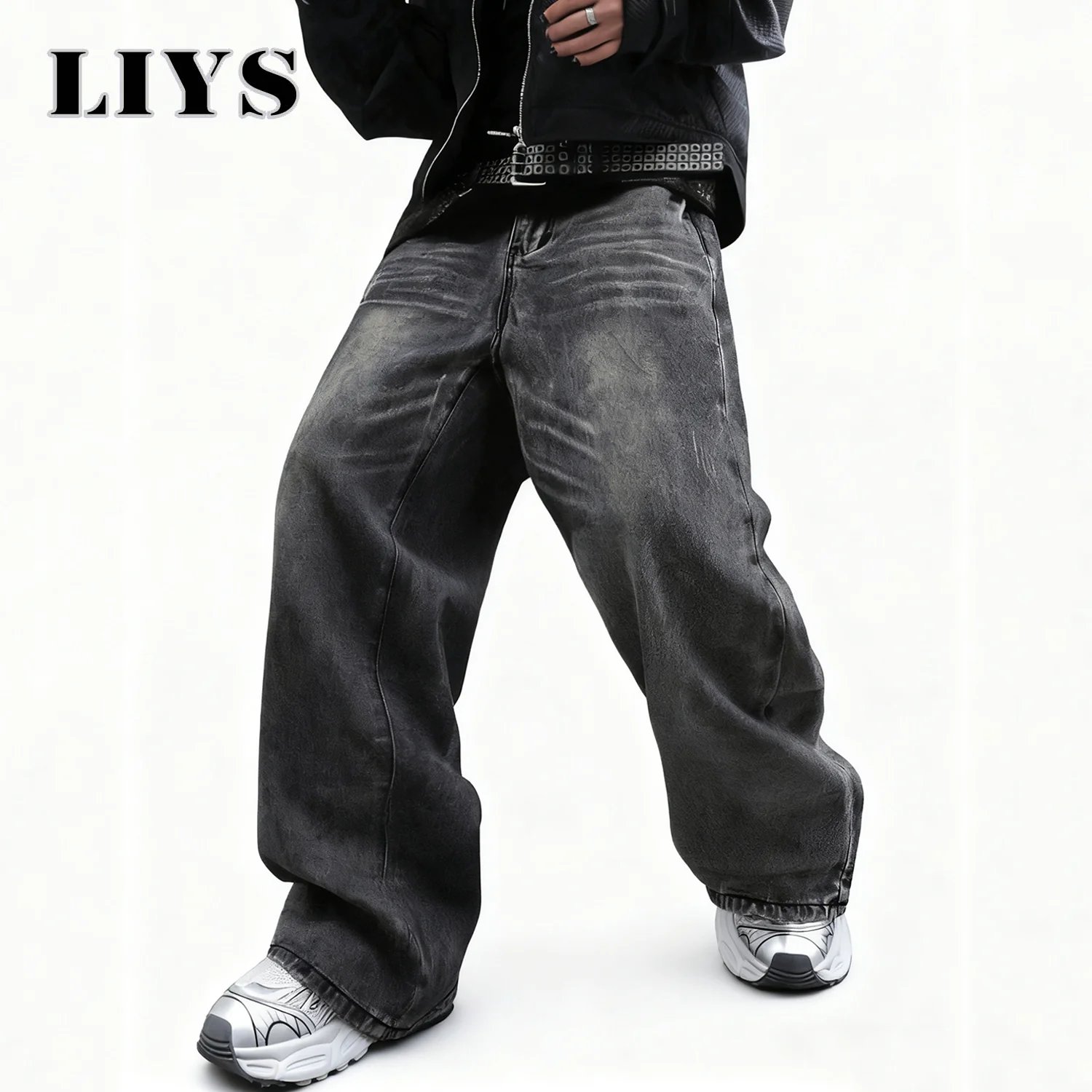 LIYS Men's Women's Retro Gray Ultra Baggy Wide-Leg Jeans Four Seasons Casual Oversized Loose Straight-Leg Denim Pants Unisex - Image 2