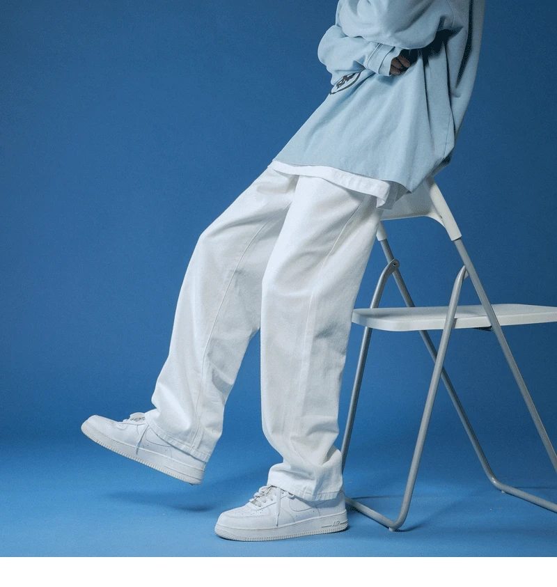 Straight Jeans Men White Loose Unisex Denim Trousers Trend Neutral Jeans Men Baggy Casual Solid Man Women Pants Hip Hop Jeans