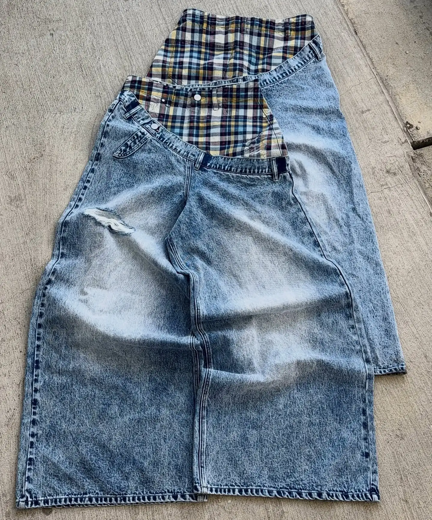 Y2k Slanted Runway Baggy Jeans Retro Plaid Patchwork Men Women Wide Leg Pants American Hip Hop Streetwear Unisex Casual Jeans Y2k Slanted Runway Baggy Jeans Retro Plaid Patchwork Men Women Wide Leg Pants American Hip Hop Streetwear Unisex Casual Jeans